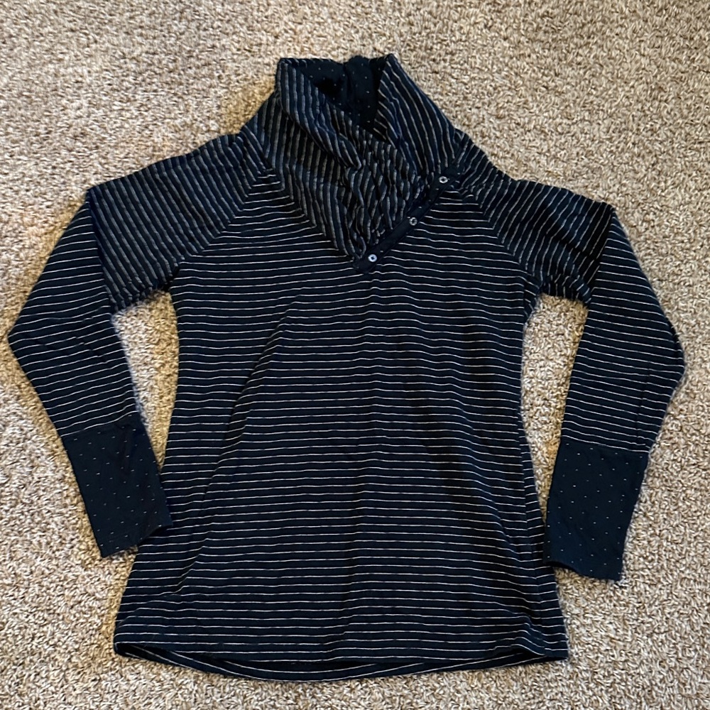 Columbia Women’s Med Cowl Neck 100%cotton Striped Navy Long Sleeve camp hike